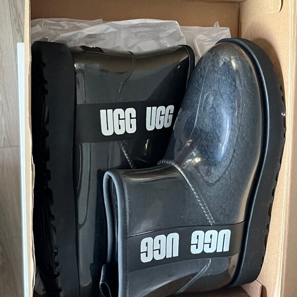 Womens Ugg size 6 Black CLASSIC CLEAR MINI Ankle Rain Snow Boots [1113190-BLK] - Picture 3 of 15